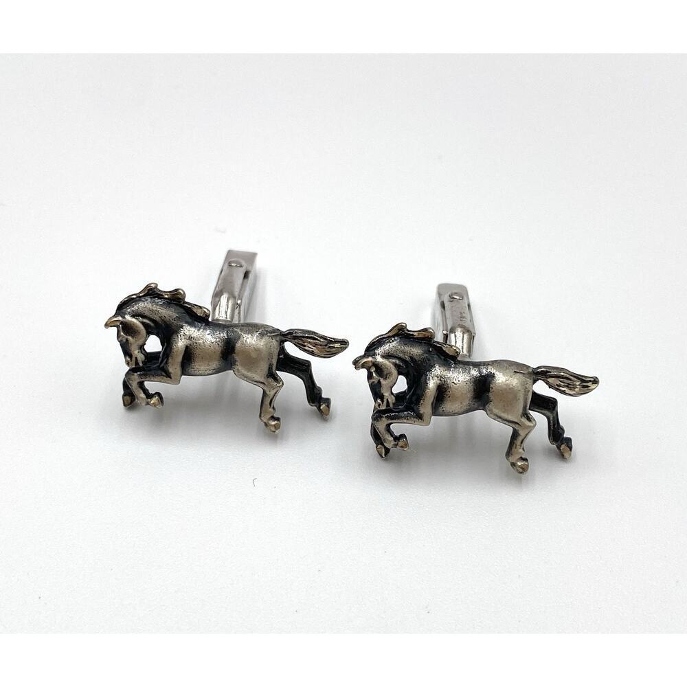 Horses Cufflinks Men Unisex Pewter Tone 3D Accessories